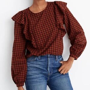 Madewell Ruffle-Front Top in Plaid